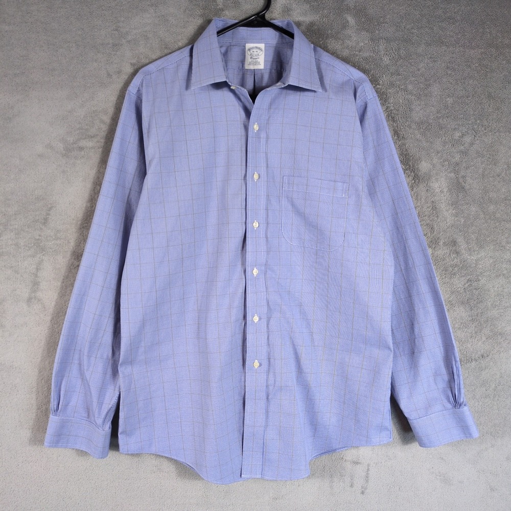 Brooks Brothers Classic Fit Non-Iron Supima Cotton Blue Plaid Dress Shirt 16-35